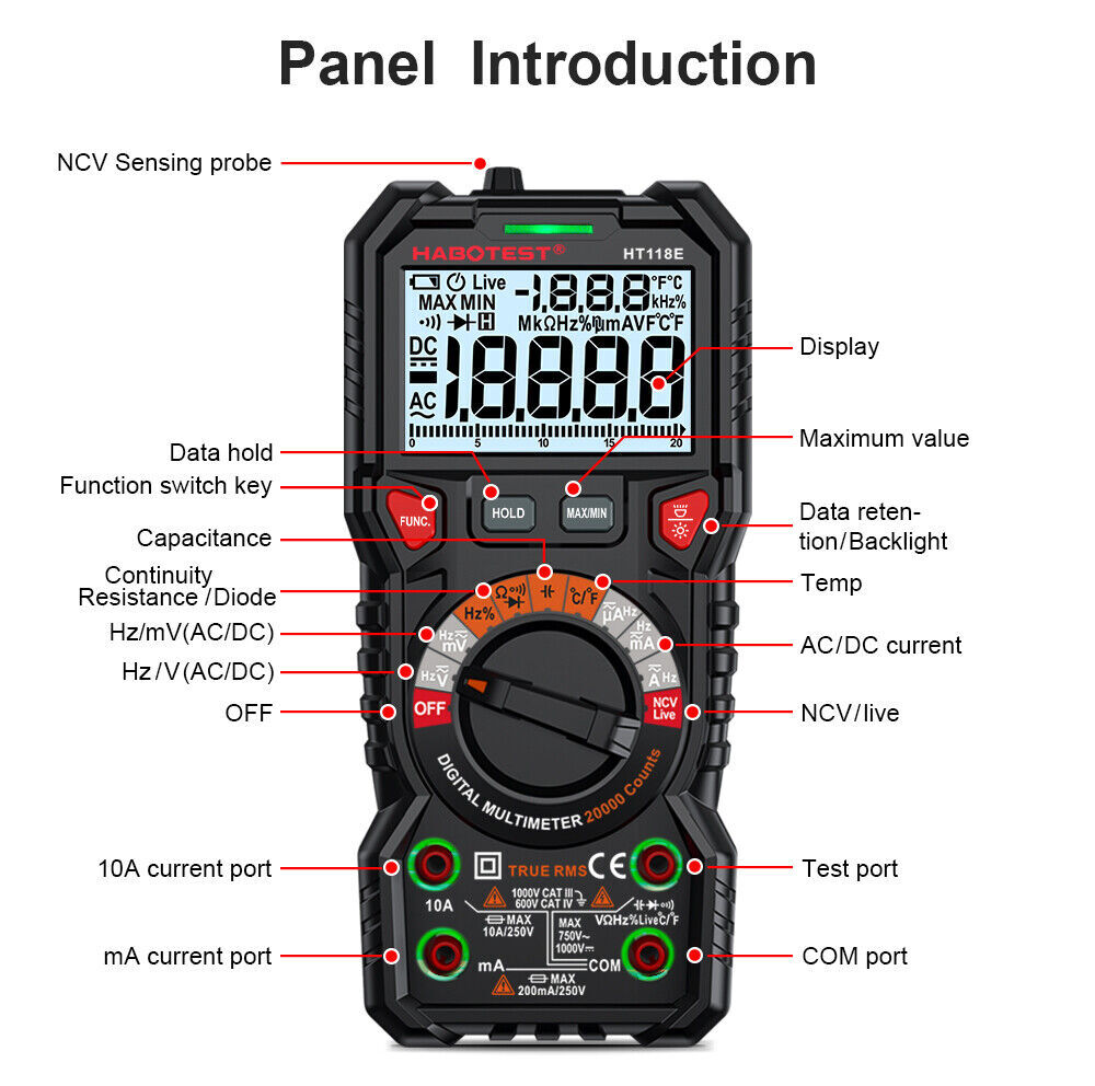 High Precision Digital Multimeter Voltmeter AC DC Ammeter Ohmmeter Meter Tester