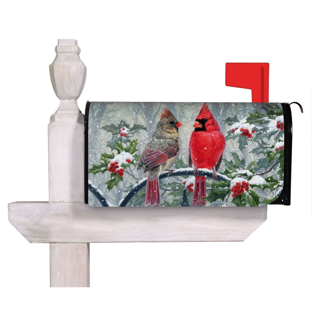 Winter Cardinal Couple Nylon Mailbox Cover