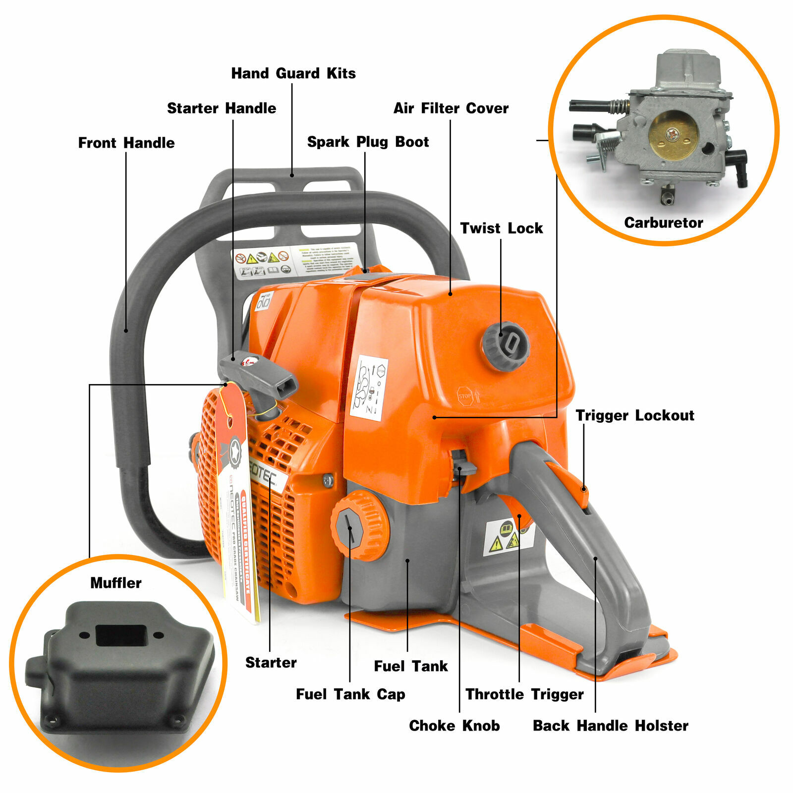 92cc Chainsaw Gas Powered Head Compatible with MS660 066 Milling Cut Tree No Bar