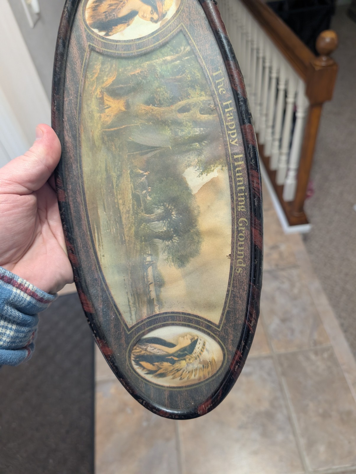 Antique Picture The Happy Hunting Grounds Native American Indians Metal Frame