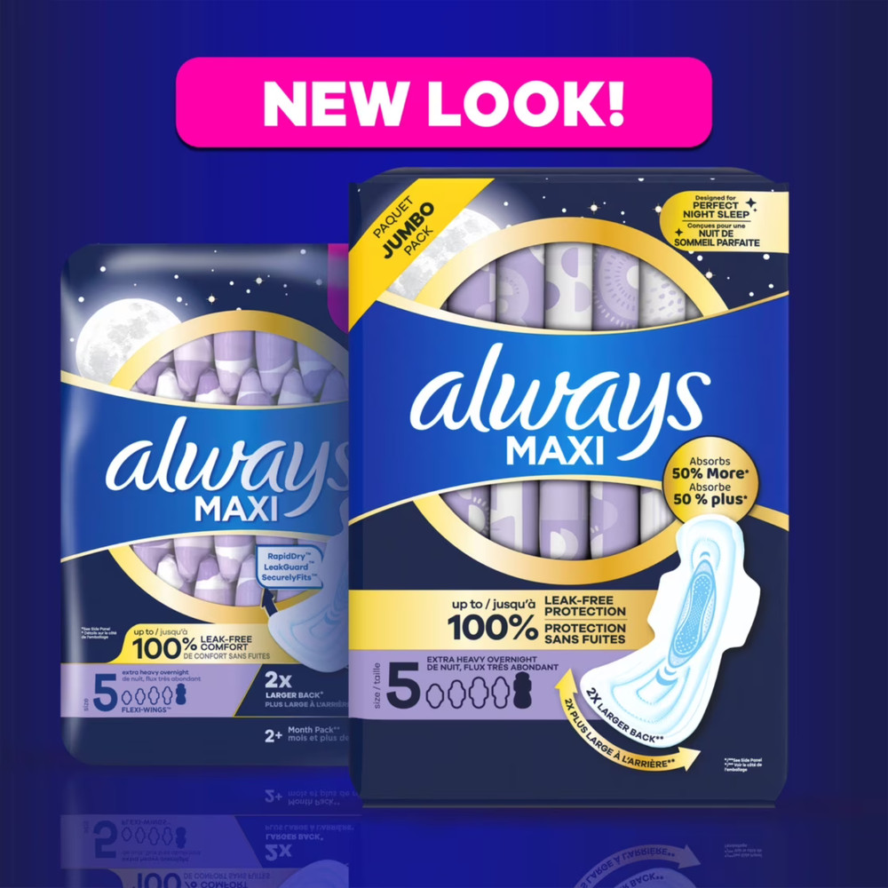 (3 Pack) Always Maxi Pads with Wings, Size 5, Extra Heavy Overnight, 36 Count