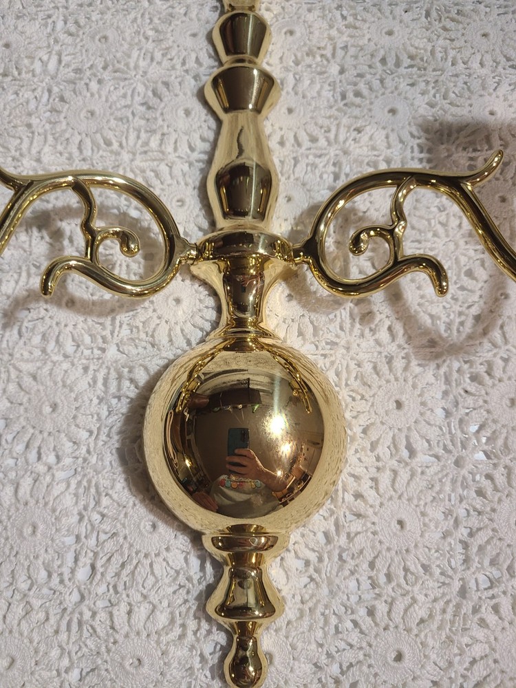Vintage Double Arm Brass Wall Sconce Candleholder