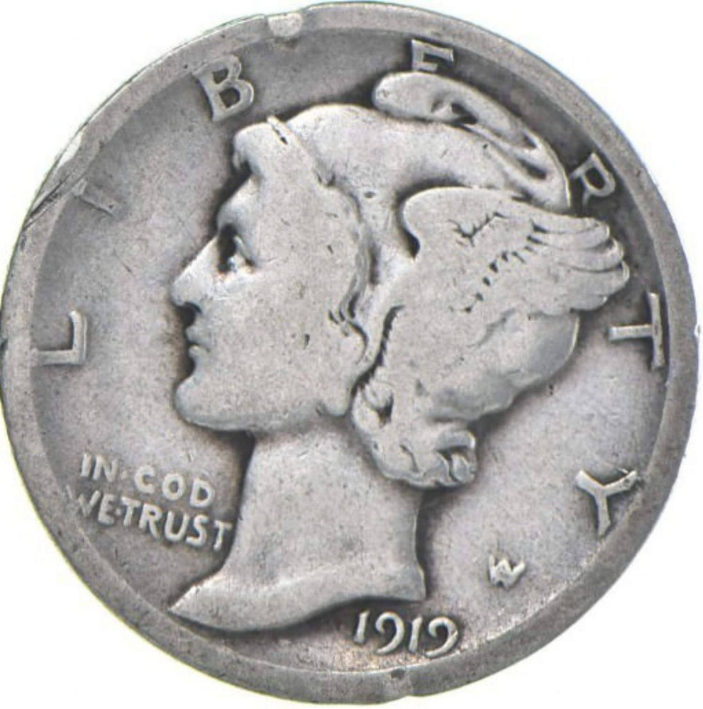 G+ 1919-D Mercury 90% Silver Dime