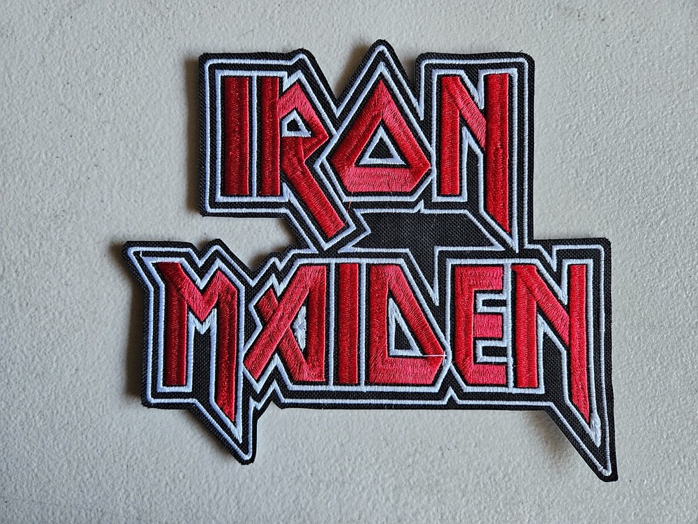 IRON MAIDEN, SEW ON RED AND WHITE EMBROIDERED LARGE BACK PATCH