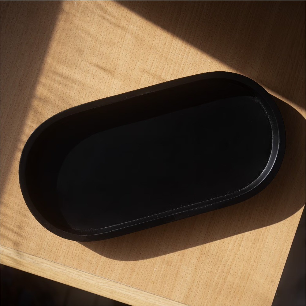 Oval Black Ceramic Serving Tray Dish Platter for Dining Table Decor