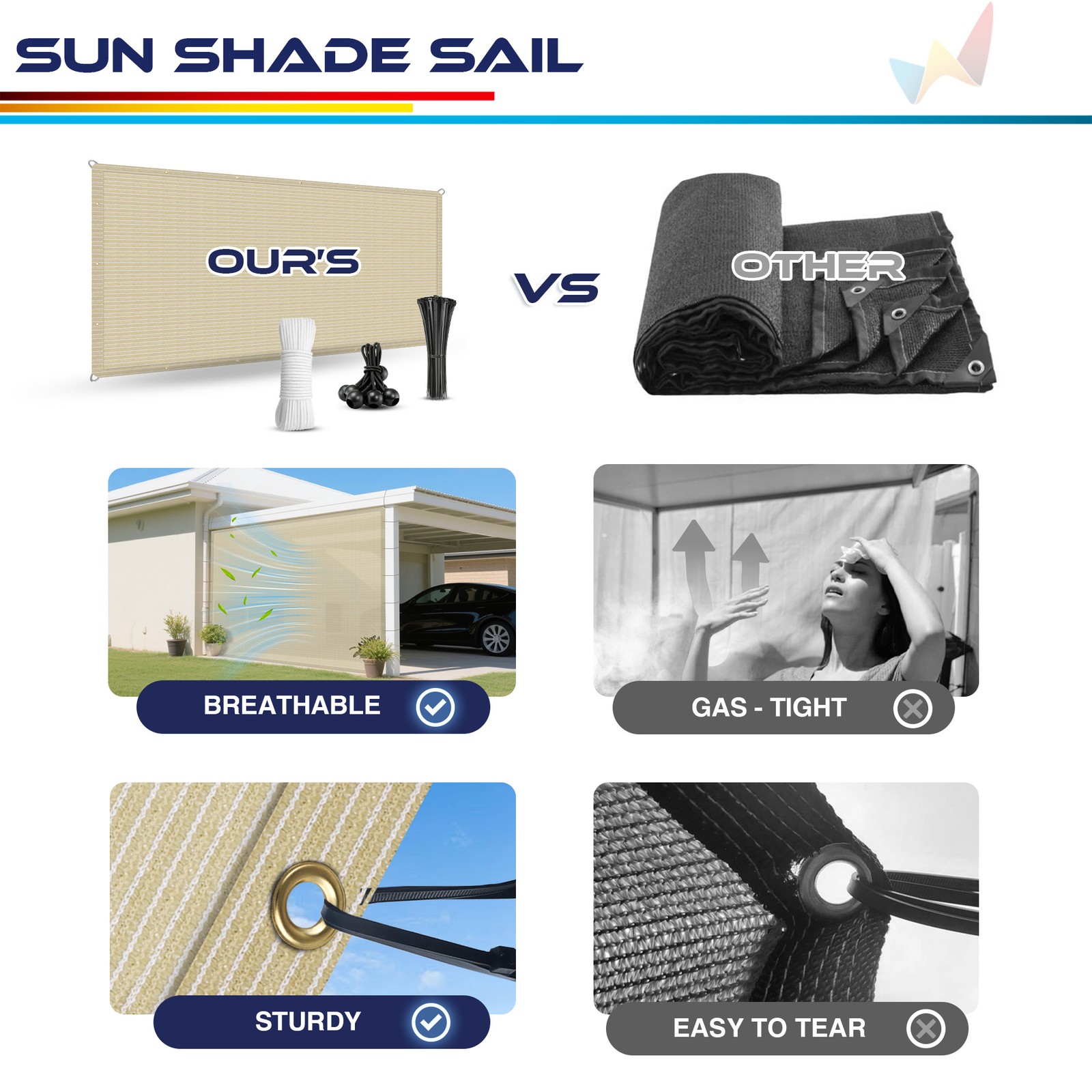 Sun Shade Sail Rectangle Canopy Cover for Outdoor Pergola Patio Garden UV Proof