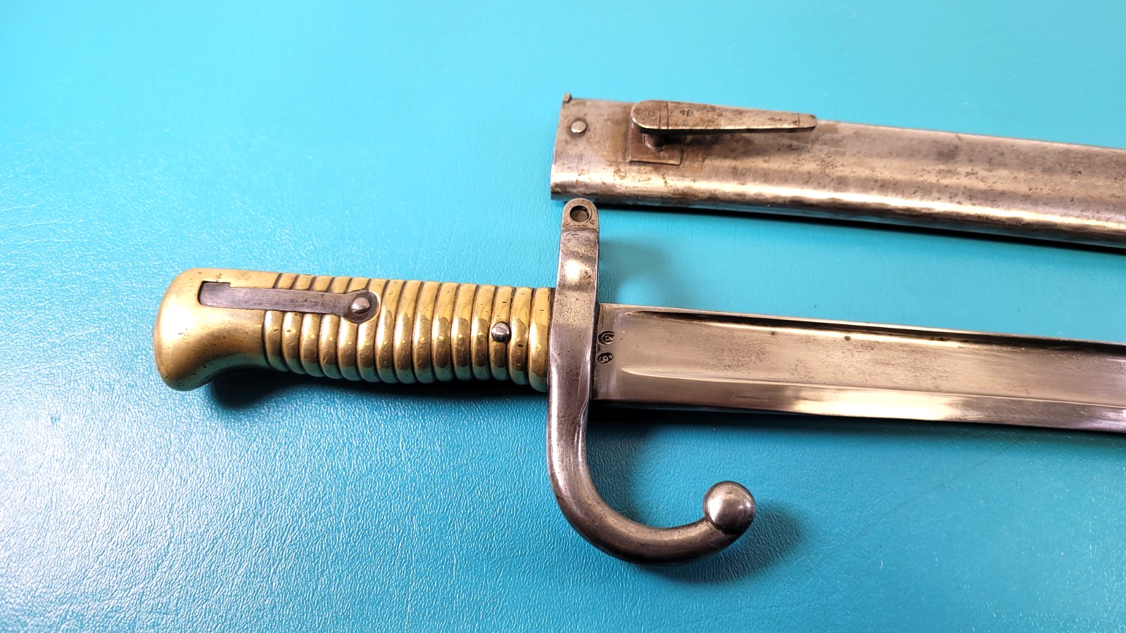 WWI German French Captured Model 1866 Chassepot Bayonet + Sheath Regt Mrk TR670