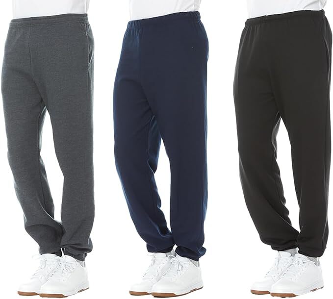 Yacht & Smith 3 Pack Mens Comfy Lounge Jogger Bulk Sweatpants, Black Navy Gray