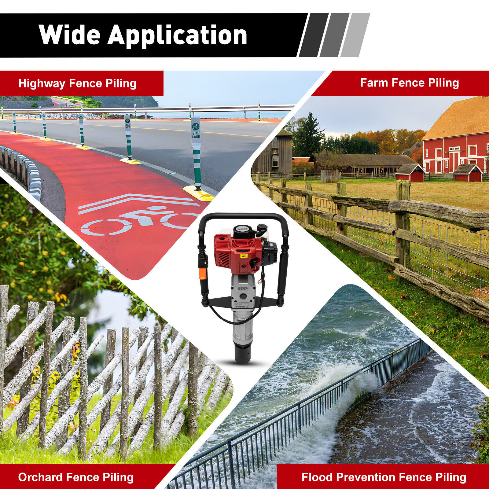 52CC 2.3HP Heavy Duty Gas Powered Fence Pile Driver T-Post Push Gasoline Engine