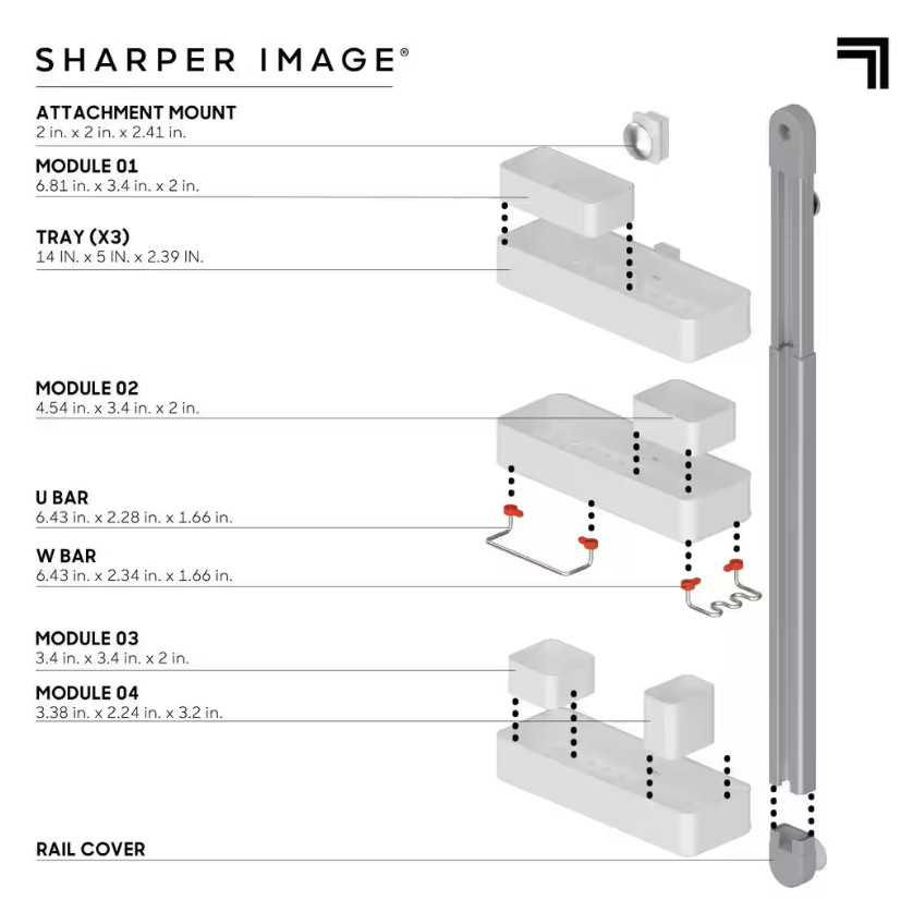 SHARPER IMAGE The SpaStudio Hook, 3 Tier Adjustable Modular Hanging Shower Caddy
