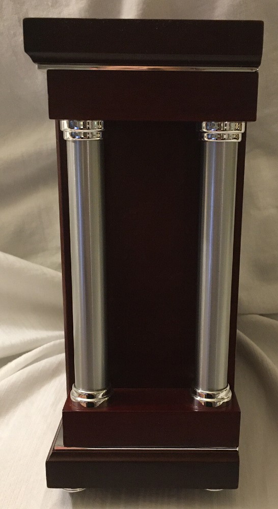 Bulova Solid Wood Case Silver Tone Metal Sides Clock B7651 Lightly used.