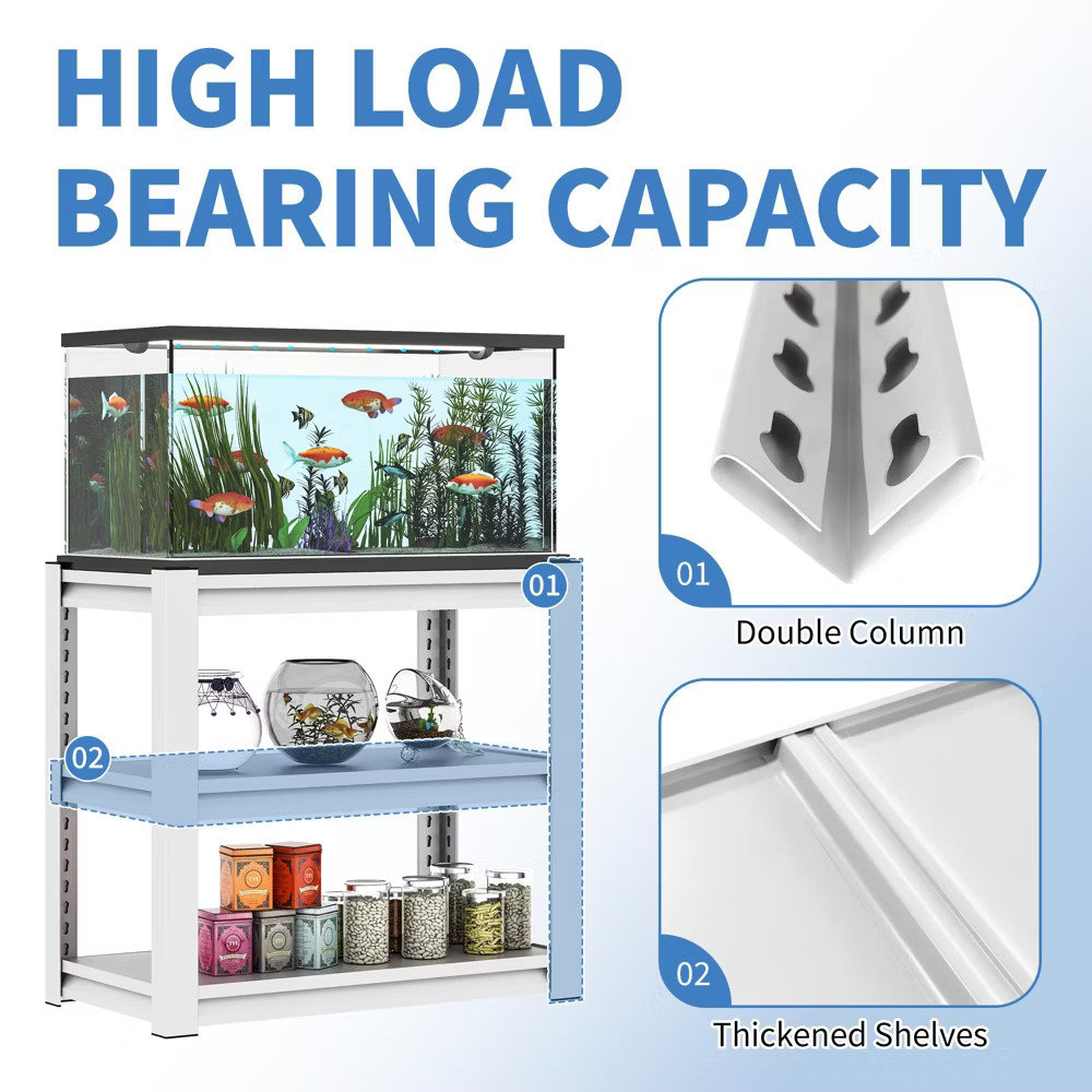 Munora - 3-Tier Heavy Duty Aquarium Stand - White Metal Frame for