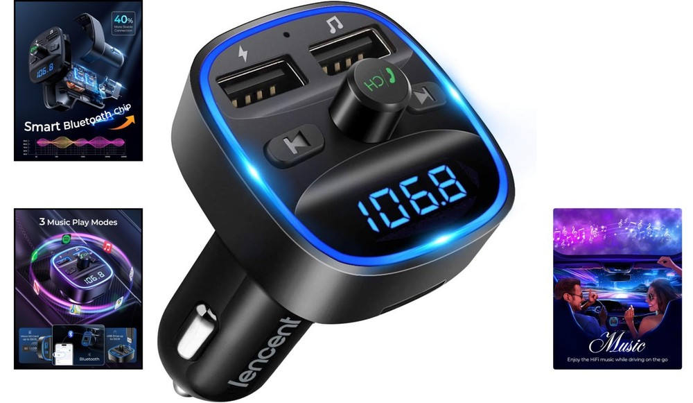 Car FM Transmitter & USB Charger with Noise Cancellation & Voice Assist Support