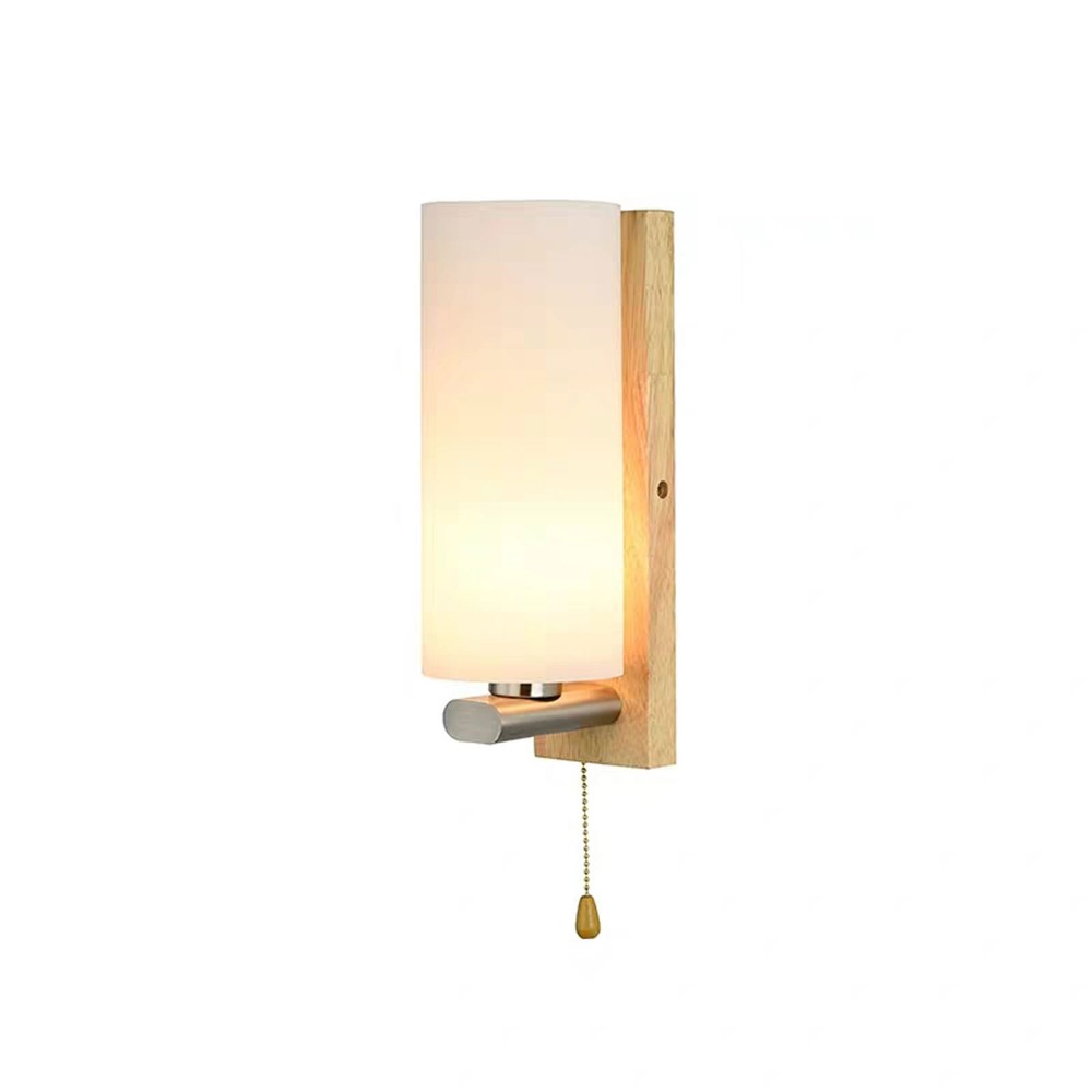 Modern White Wall Light Sconce Glass Shade Bedside Hallway Lamp With Pull Switch