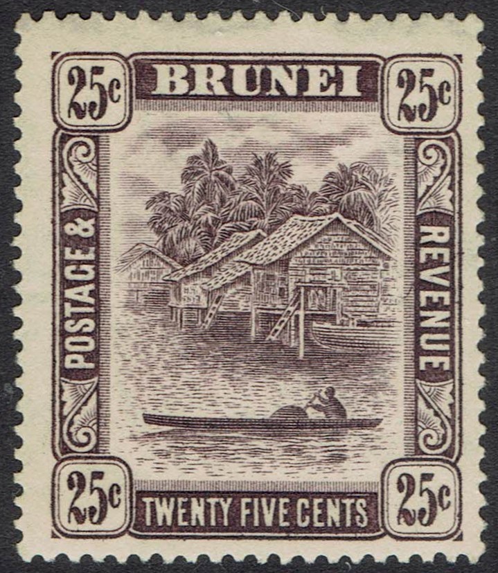 BRUNEI 1924 RIVER VIEW 25C WMK MULTI SCRIPT CA