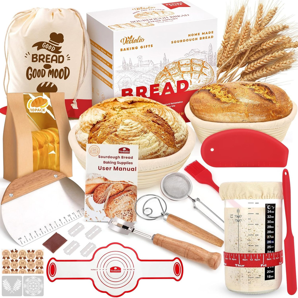 Sourdough Starter Kit Bread Baking Supplies | Proofing Basket Jar Tools Set