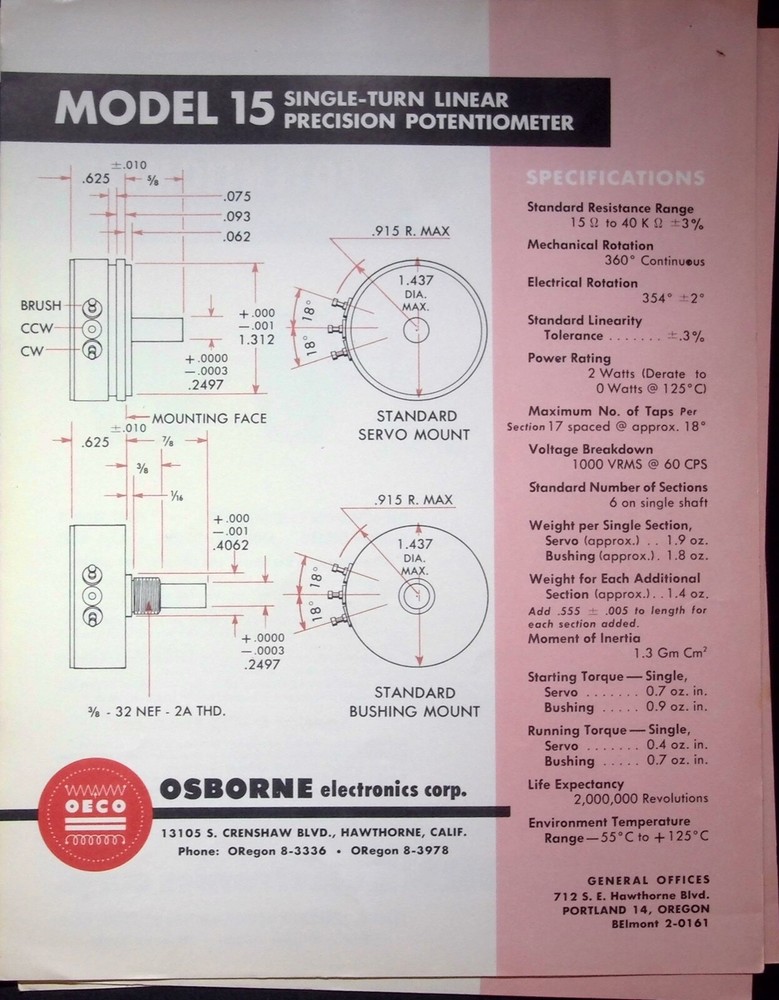 OECO PRECISION POTENTIOMETER SINGLE-TURN LINEA - CATALOG