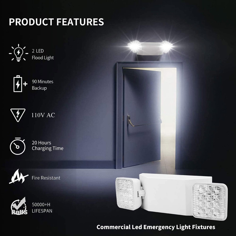 Emergency Light White Commercial Emergency Light Combo Battery Backup Exit Light