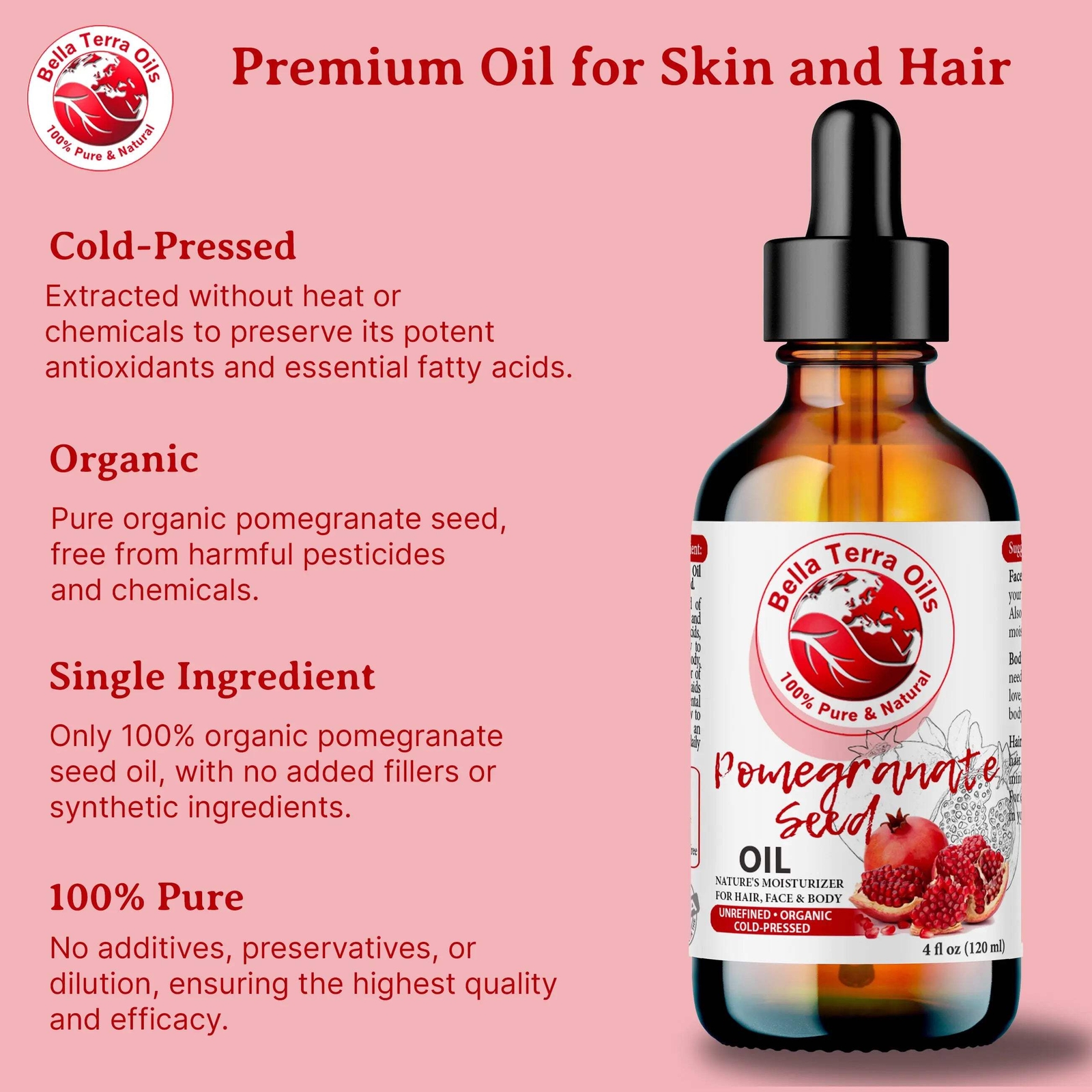 Organic Cold-Pressed Pomegranate Seed Oil 100% Raw Pure Anti-Aging Skin Hair