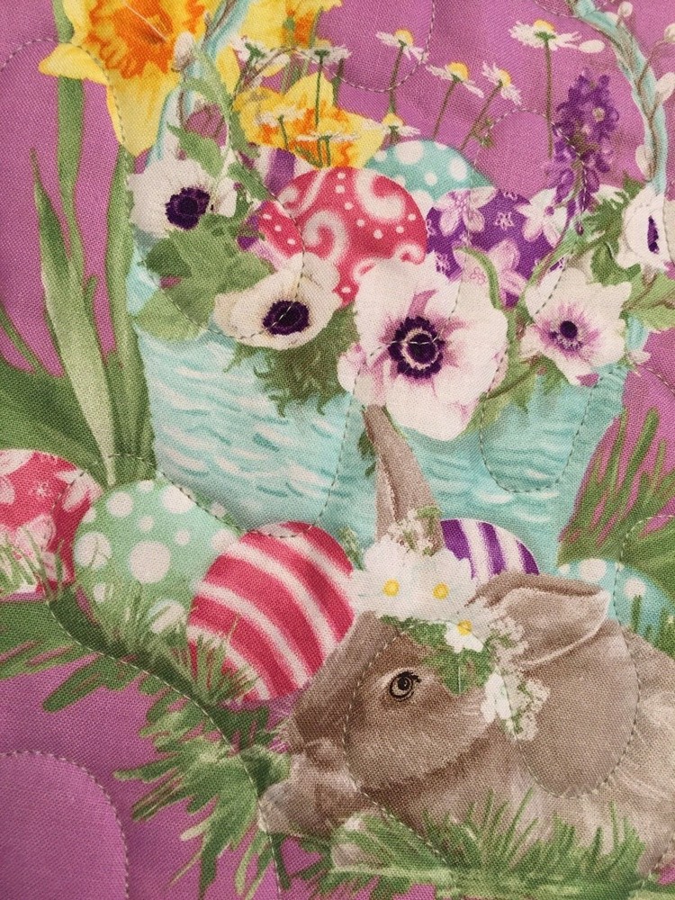 Handcrafted-Quilted Table Runner-Easter Print - Easter Bunny, Flower Print Sides