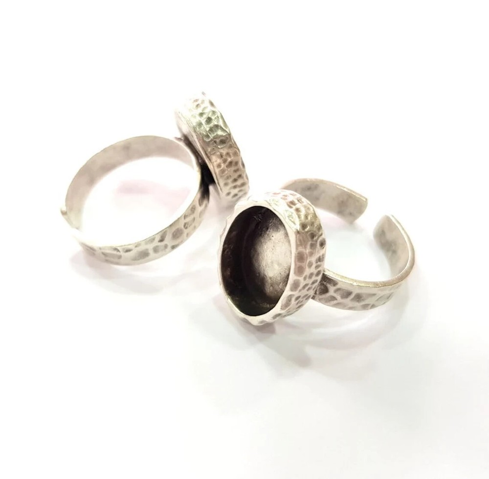 Hammered Ring Blank Setting Base Bezel inlay Backs Cabochon Antique Silver