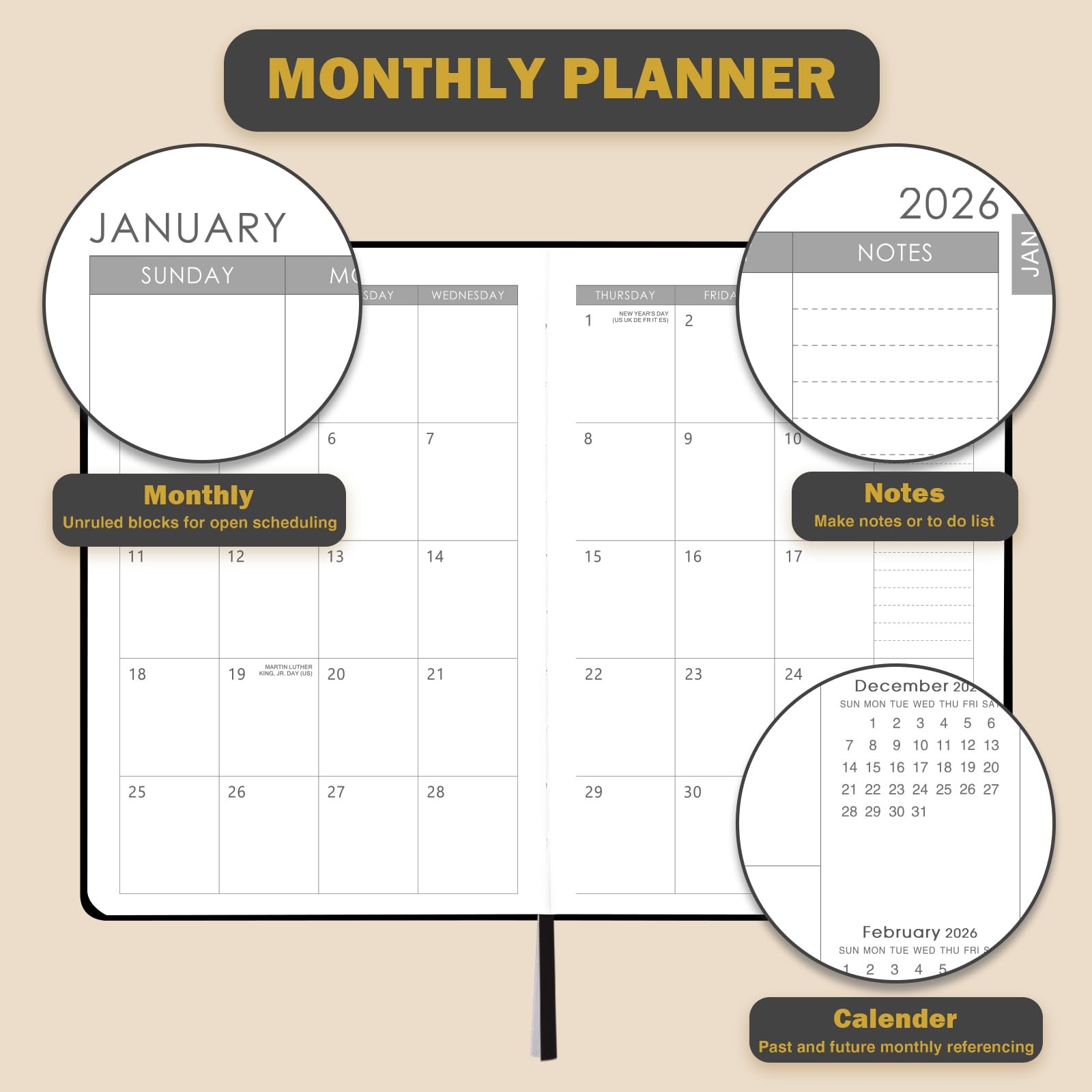 2026 Planner - Leather Planner 2026 Weekly and Monthly, Jan.2026 - Dec.2026, ...