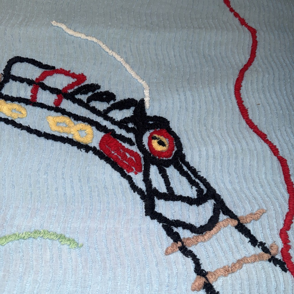 RARE chenille Train Bedspread 72x98