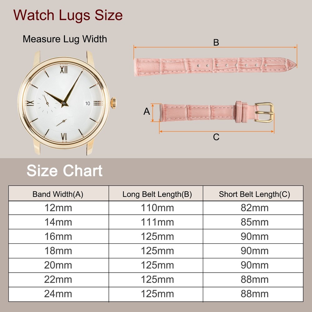 Leather Watch Bands 22mm Classical Embossed Replacement Strap Pink Gold
