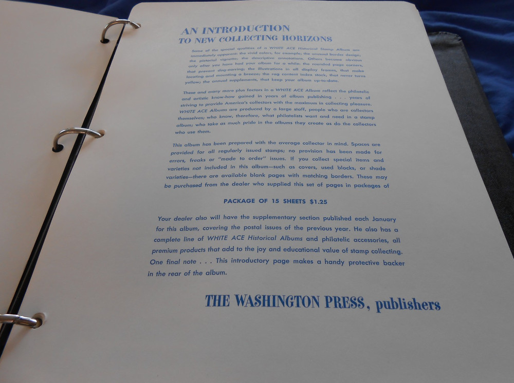 WHITE ACE COMMEMORATIVE STAMPS OF THE UNITED STATES ALBUM WITH DUST COVER & BOX