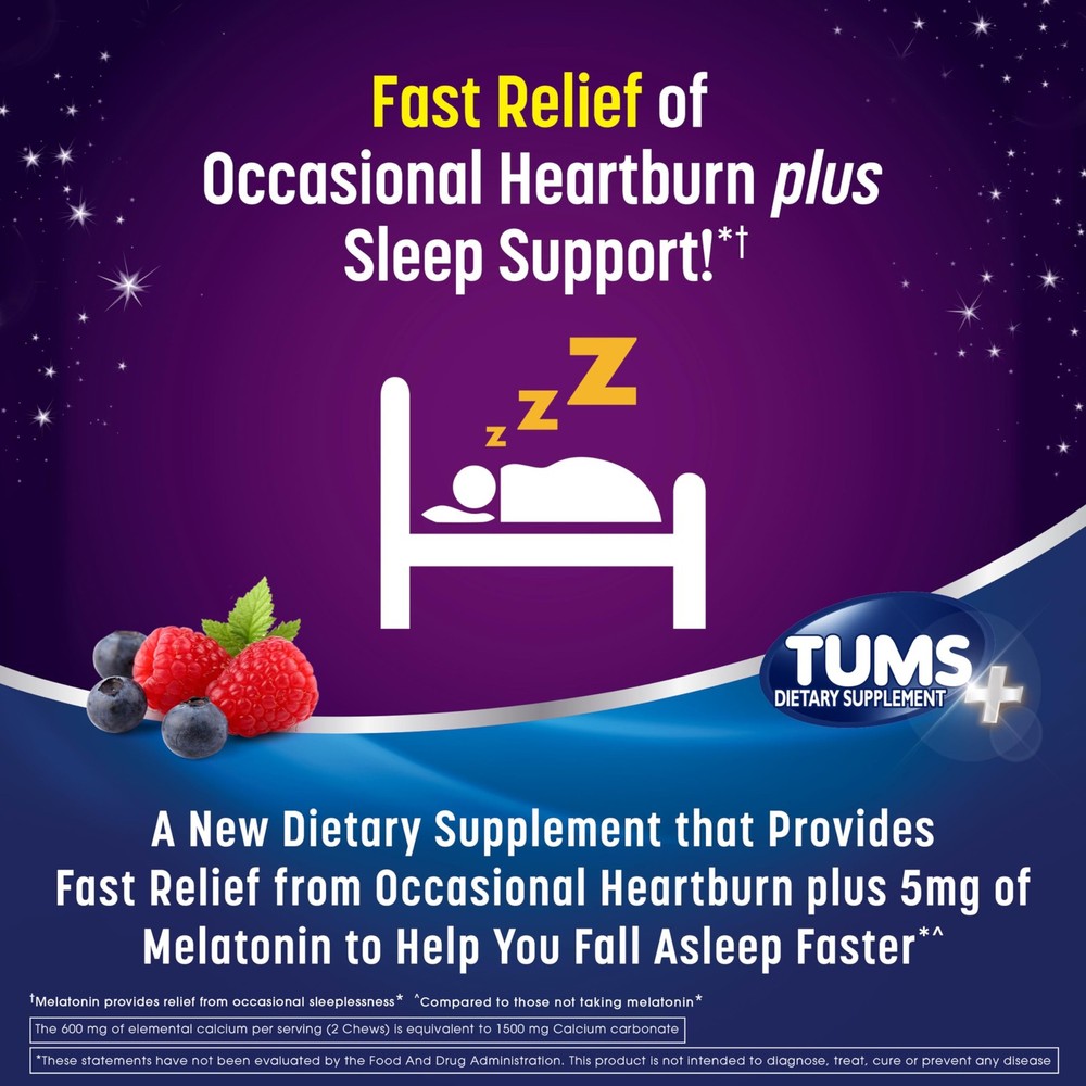 TUMS Heartburn Plus Sleep Support Chewable Dietary Assorted Flavour
