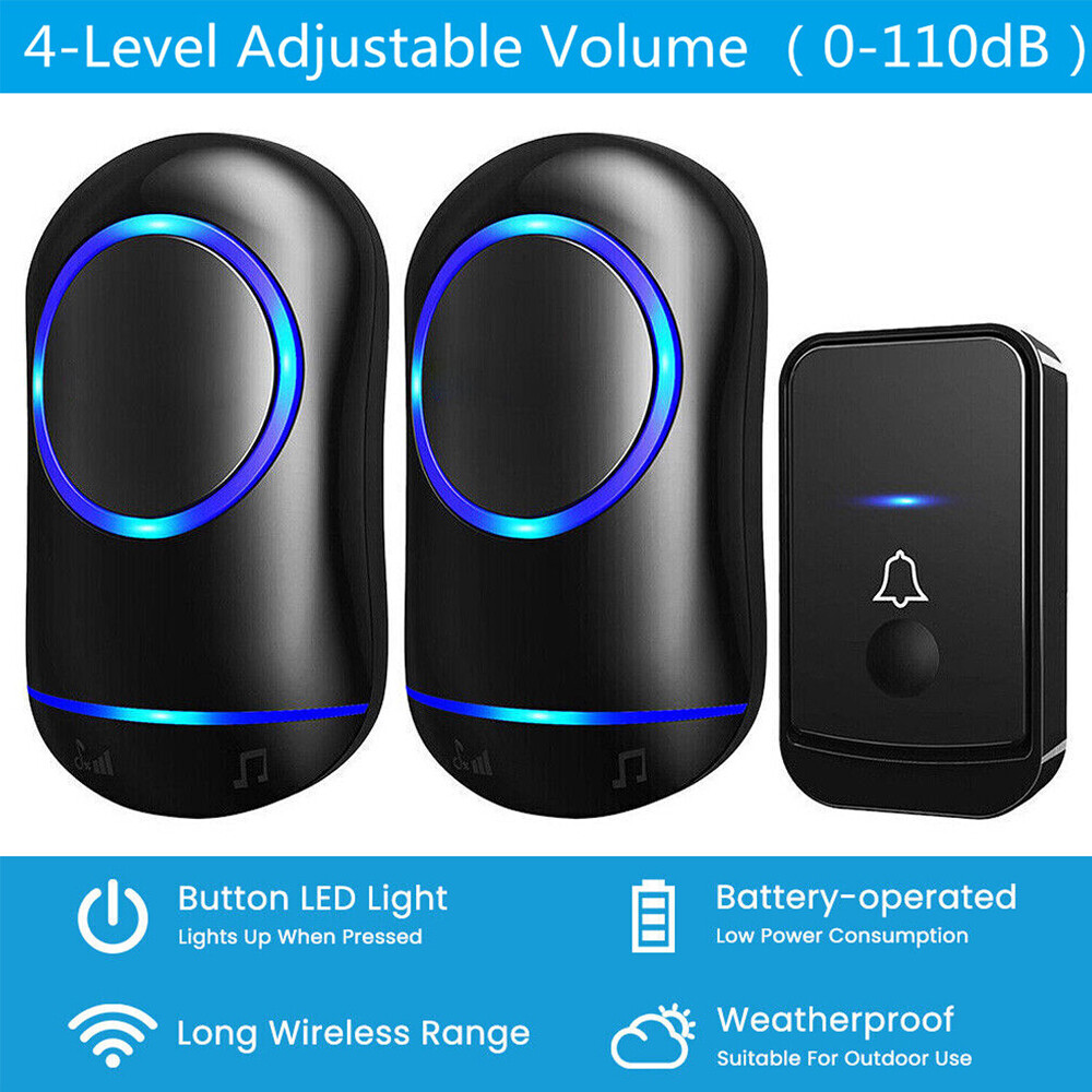 Wireless Doorbell Chime Waterproof Plugin Receiver Adjustable Volume 1000FT Kit