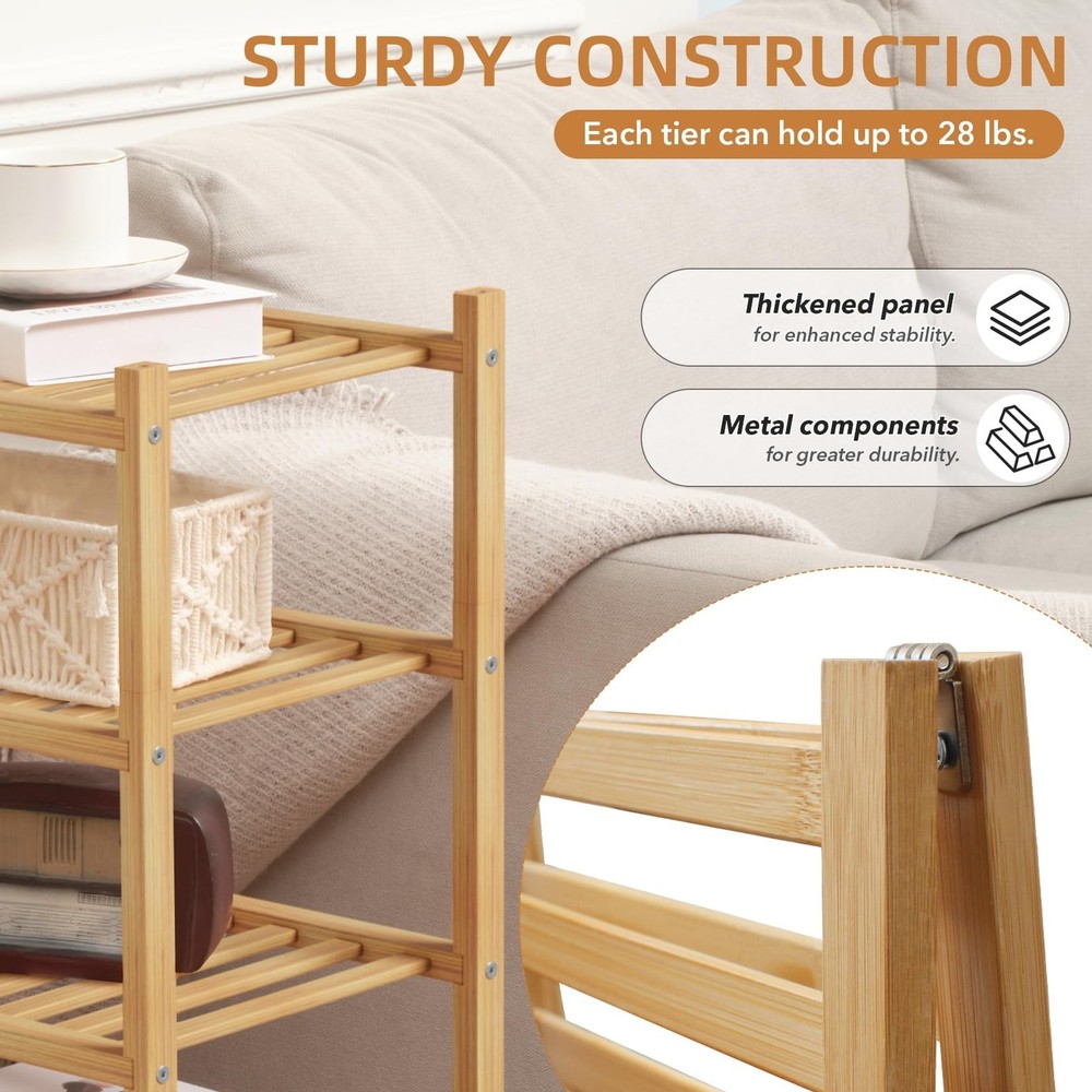 5 Tier Bamboo Shoe Rack Storage Organizer for Closet, Multifunctional Stackab...