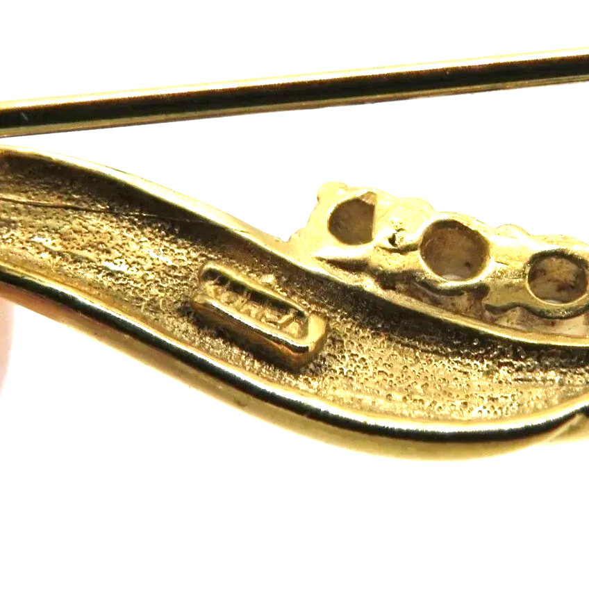 Vintage Gold Tone Wave Brooch Pin Rhinestone Clear Stones Marked Korea