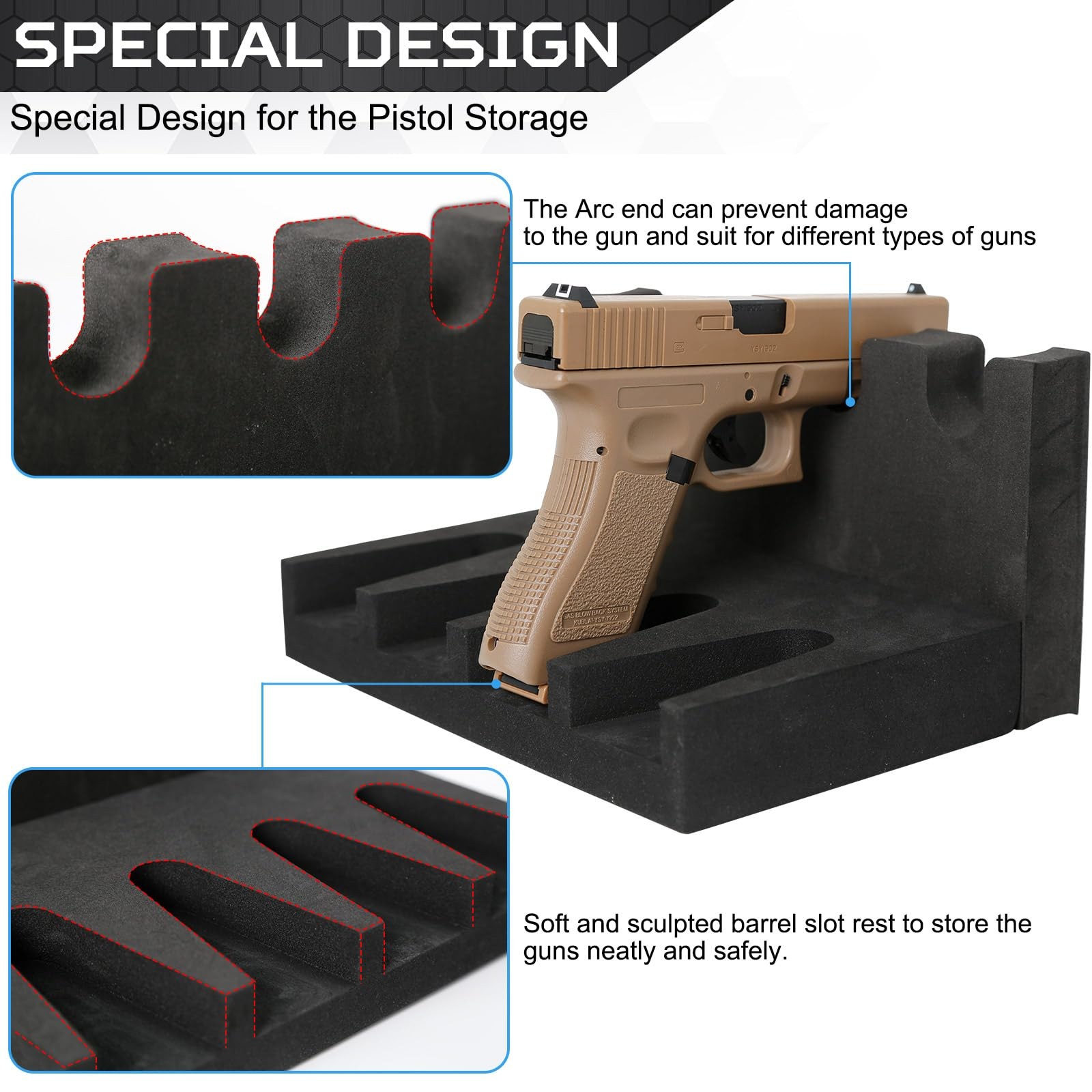 Pistol Rack for Gun Safe Soft Foam Handgun Storage Holder Organizer Black