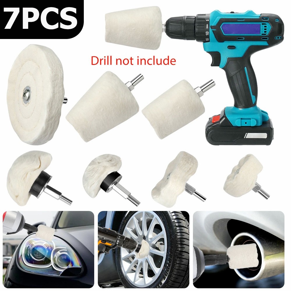 7PCS Cotton Buffing Wheel Kit for Drill Rotary Tool Aluminum Metal Polishing Pad