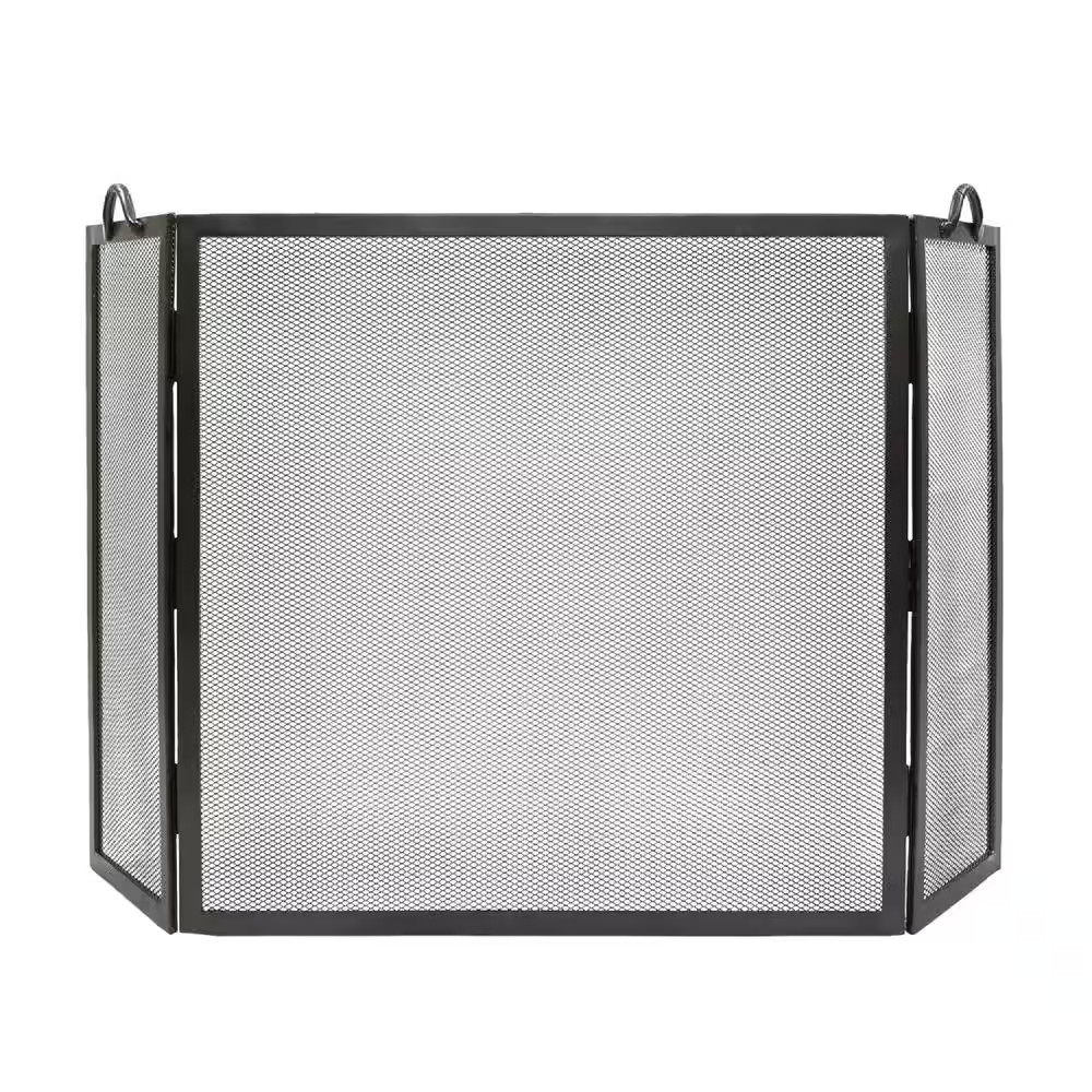 58 In. L Graphite 3-Panel Large Flat Top Twisted Rope Folding Fireplace Screen