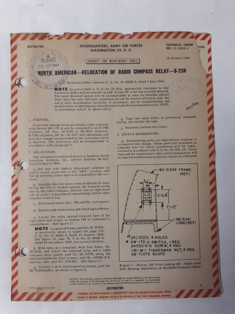 North American Model B-25H Technical Orders Original