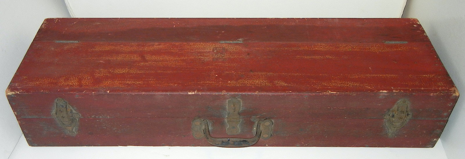 VINTAGE ANTIQUE ED LEE HEISLERVILLE NJ CARPENTER WOOD TOOL BOX OLD RED PAINT