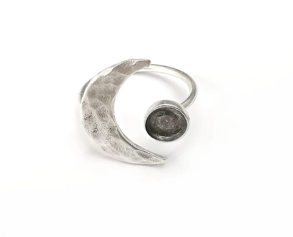 Crescent Moon Silver Ring Blank Base Bezel Settings Cabochon Base Mountings
