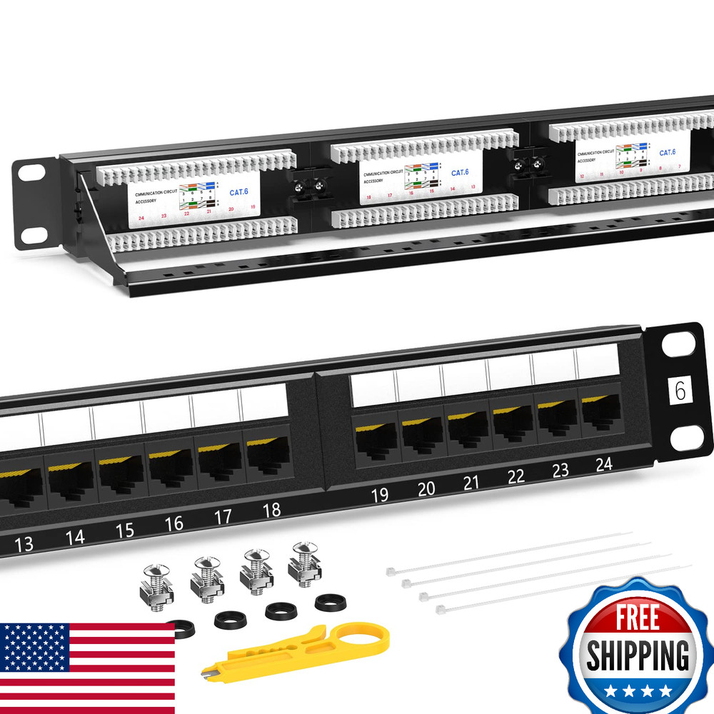 AMPCOM Premium Series CAT6 24 Ports Patch Panel, Rack Mount - 1U, 19 inch, RJ45