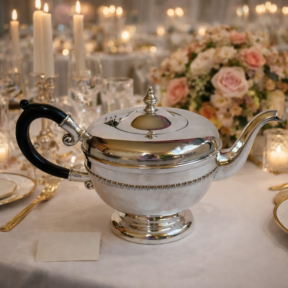 Antique Viking Plate Footed Teapot, Silver Plated E.P. Copper, Lead Mounts