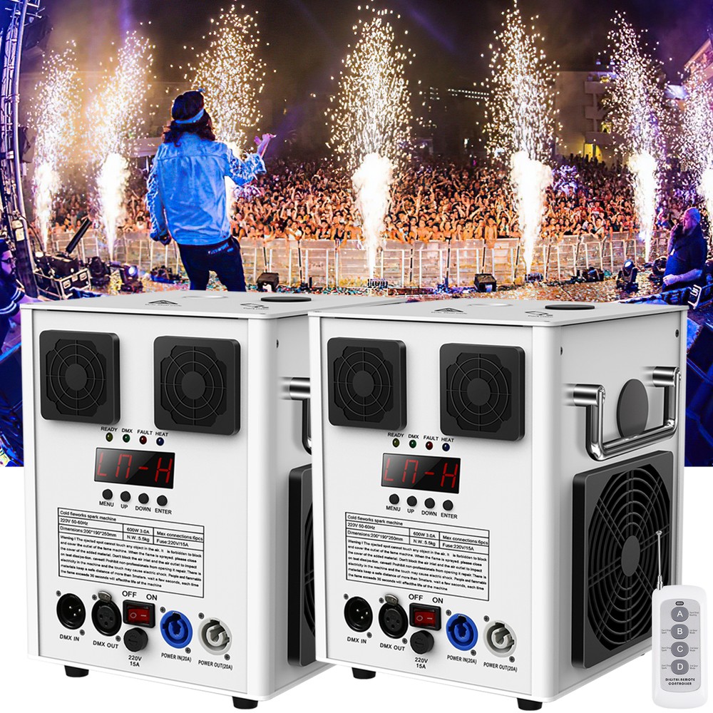2x 700W Cold Spark Machine w/ Case DMX Wireless Remote Control Firework Machine