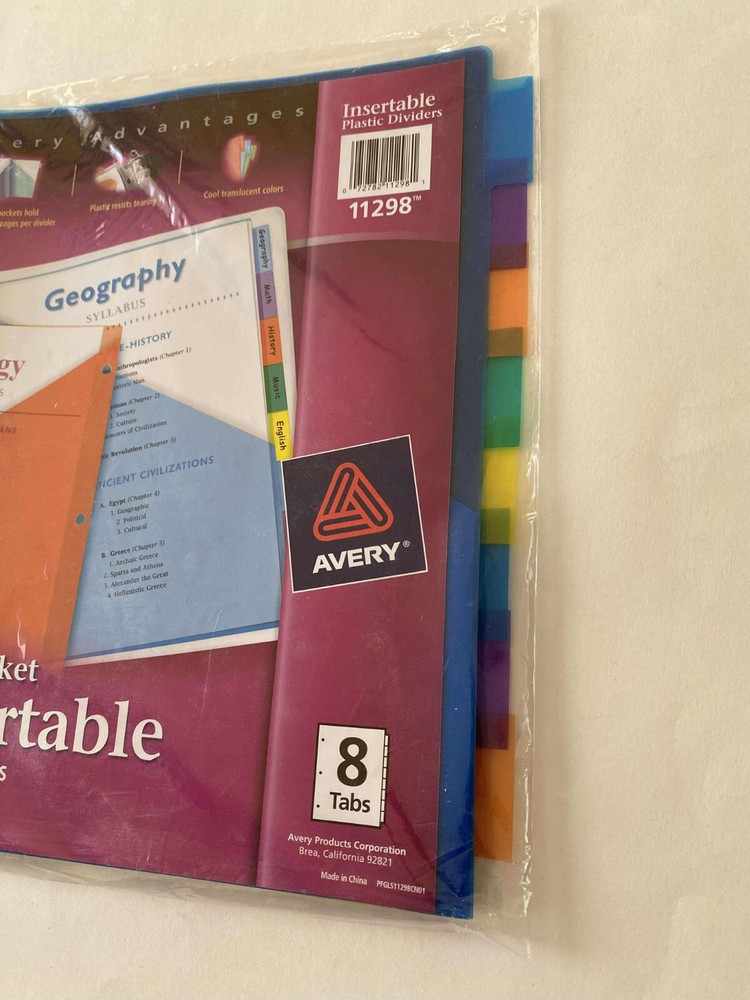 Avery Advantages Insertable Plastic Dividers 2 Pocket 8-Tabs Multicolo 11298 NEW