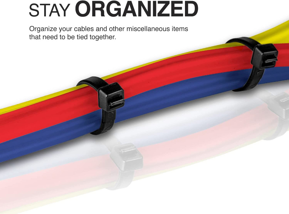 Multi-Purpose UV Resistant Black Cable Ties, Inches, 100 Pack
