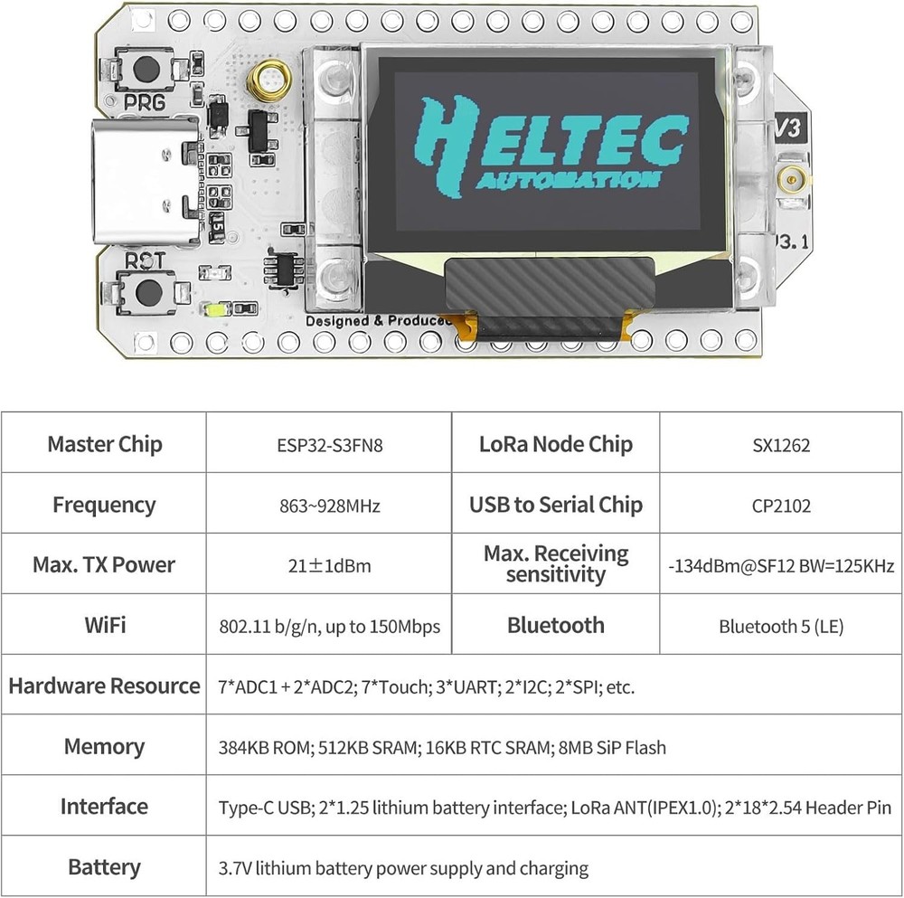Integrated WiFi Bluetooth LoRa V3 Development Board with OLED & Type-C Power