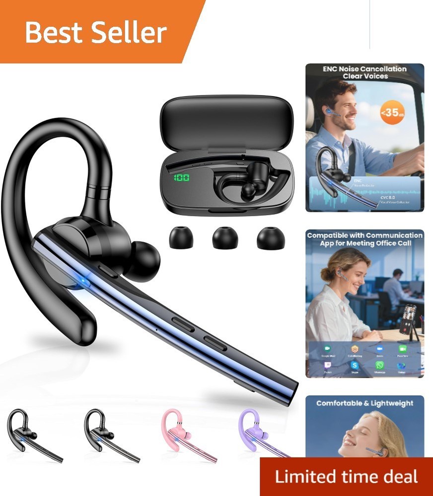 Ergonomic Bluetooth Headset V5.1 with Quick Charge & Noise Cancellation Features
