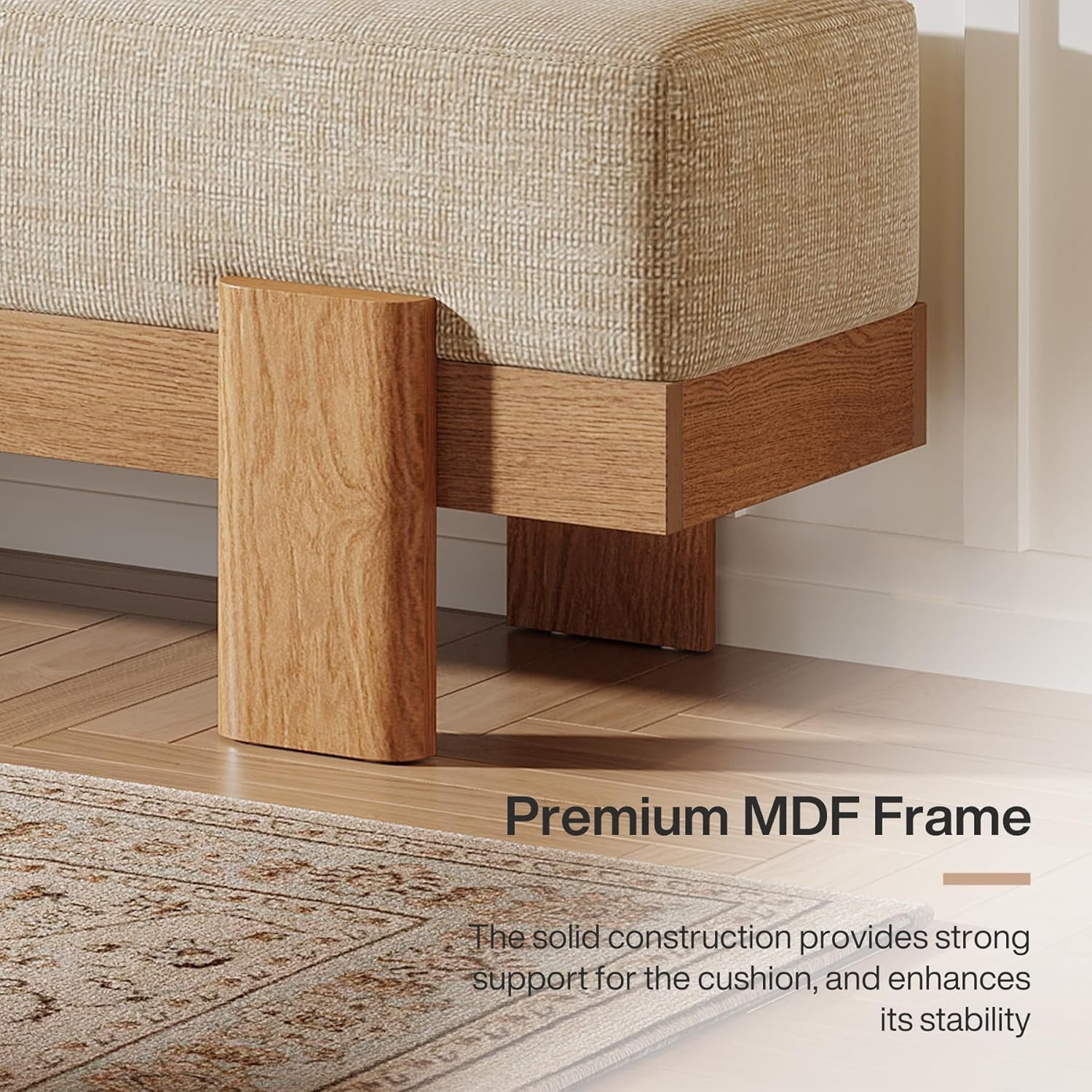 55-Inch Upholstered Entryway Bench, Modern Shoe Bench with Fabric Padded Seat