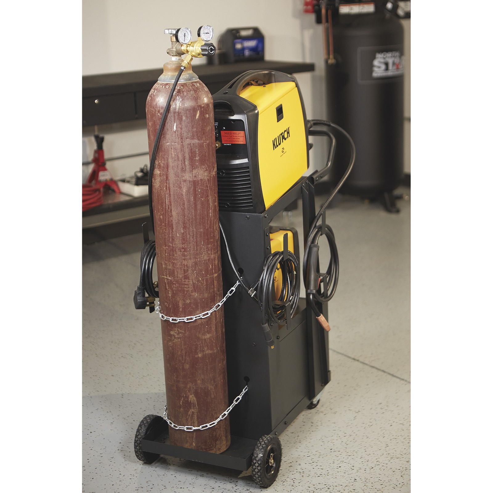 Klutch 2-Tier Welding Cart with Locking Cabinet, 31-1/2in.L x 16-1/8in.W x