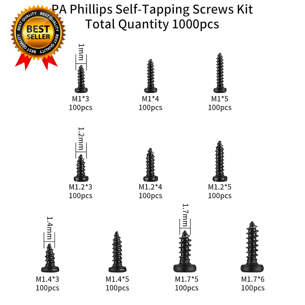 1000 Pcs Small Pan Head Screws Assortment Kit Micro Tiny Electronic Self-Tapping