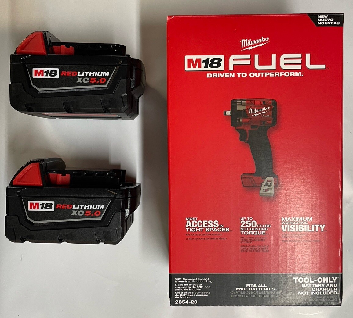 Milwaukee 2854-20 M18 3/8 Compact Impact Friction Ring w/ 2- 5 Amp Batteries NEW